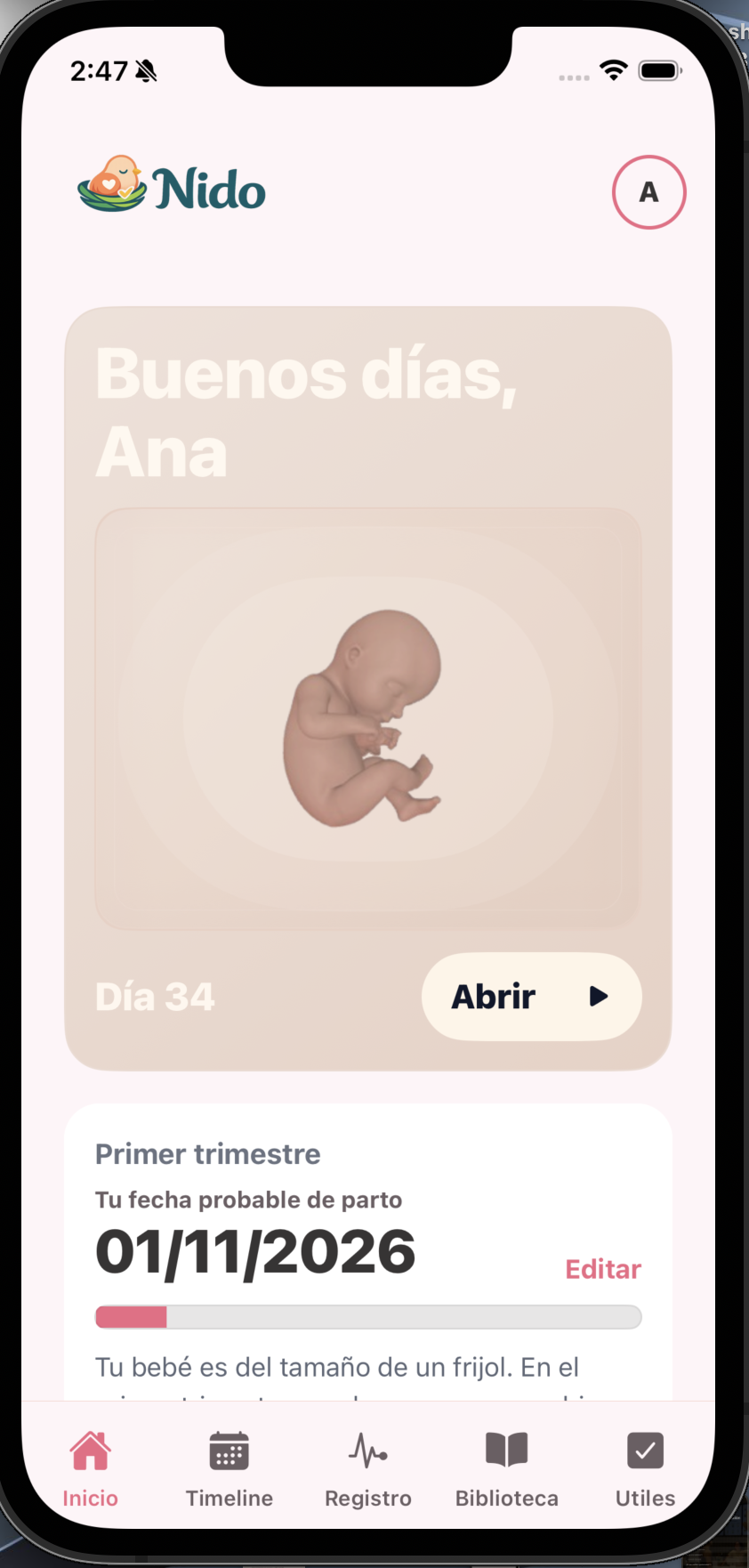 Pantalla principal de Nido